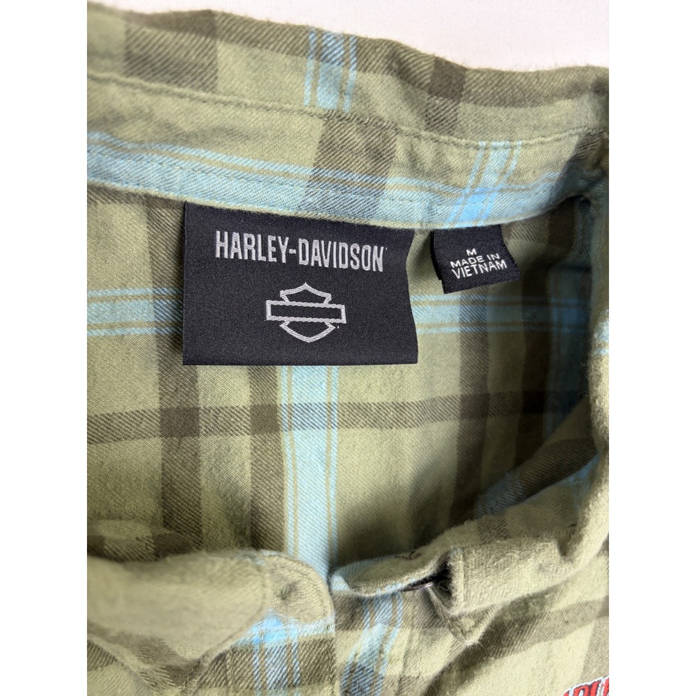 Harley-Davidson Mens Green Plaid Eagle Graphic Patch Flannel Shirt‎ Medium - Picture 4 of 8